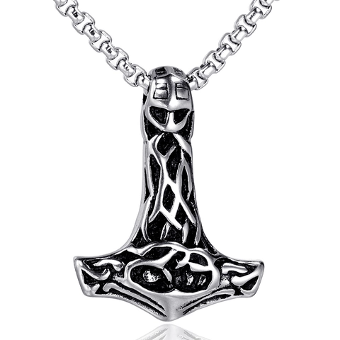 Collar de Colgante Martillo de Thor Vikingo Mjolnir para Hombre Acero Inoxidable Nudo Celta Joyería Retro Solo Colgante