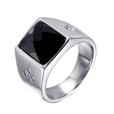 Anello in Acciaio al Titanio Vintage con Strass Quadrato per Uomo Donna Galvanico Geometrico Sfaccettato Gioielli di Moda