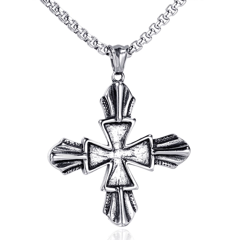 Collar con Colgante de Cruz de Acero Inoxidable Vintage para Hombre Estilo Punk Gótico Tono Plateado Joyería Religiosa Sin Cadena
