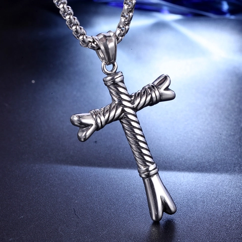 Colgante de Cruz de Acero Inoxidable Gótico para Hombre Vintage Punk Borde de Hueso Textura Retorcida Colgante Solo Sin Cadena