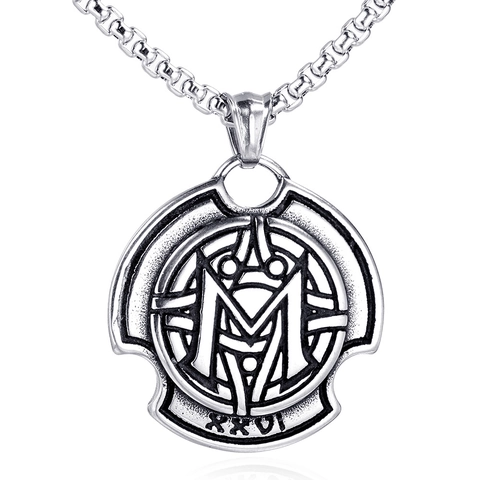 Collana con Pendente Rotondo in Acciaio Inossidabile Vintage Ehwaz Odin Rune Lettera M Numeri Romani XXVI Gioielli Punk Rock per Uomo Donna