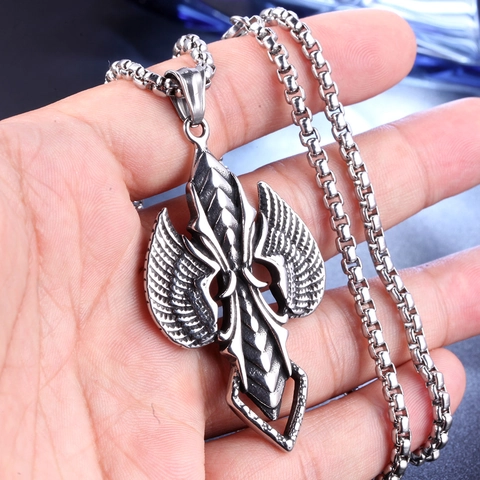 Vintage Gotik Edelstahlkette Legierung Anhänger Halskette Für Herren Retro Punk Hip Hop Flügel Kreuz Löwe Kompass Totenkopf Schmuck