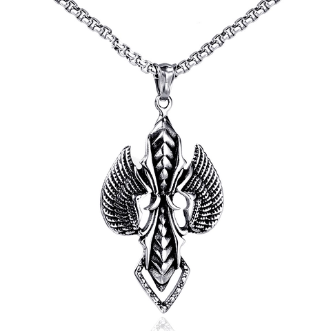 Ciondolo a Croce Con Ali in Acciaio Inossidabile Vintage Per Uomo Gothic Punk Spada Scudo Ciondolo Gioielli Accessori Per Uso Quotidiano