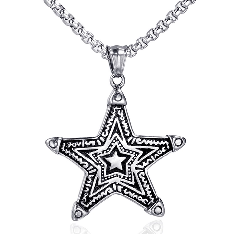 Colgante Pentagrama Punk Vintage Acero Inoxidable Estrella Charm para Hombre Mujer Joyería Retro Rock Gótica Sin Cadena