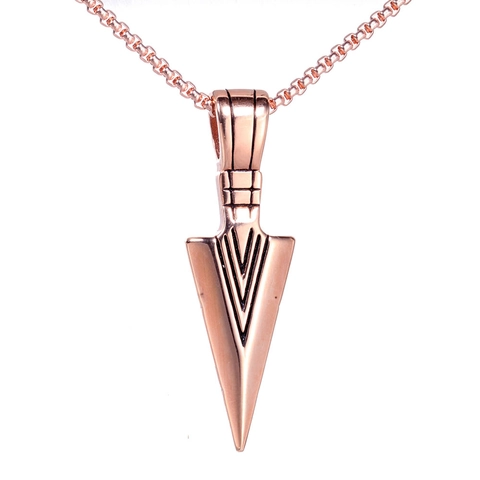 Vintage Stainless Steel Arrowhead Pendant Necklace For Men Women Punk Style Geometric Arrow Jewelry In Rose Gold Silver Colors