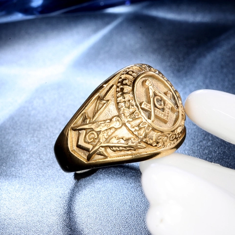 Vintage Masonic Freemason Symbol Ring For Men Stainless Steel Polished Gold Silver Black Punk Signet Ring Fashion Jewelry