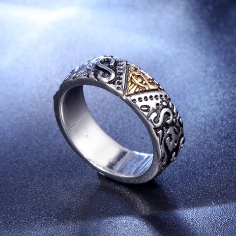 Vintage Herren Edelstahl Freimaurerei Auge Der Vorsehung Ring Punk Biker Ring Klassischer Mystischer Schmuck Geschenk