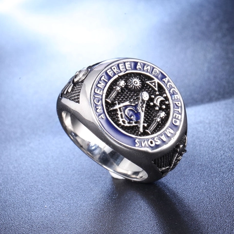 Anello con Sigillo da Uomo in Acciaio Inossidabile al Titanio Massonico Retro Ancient Free And Accepted Masons Gioielli