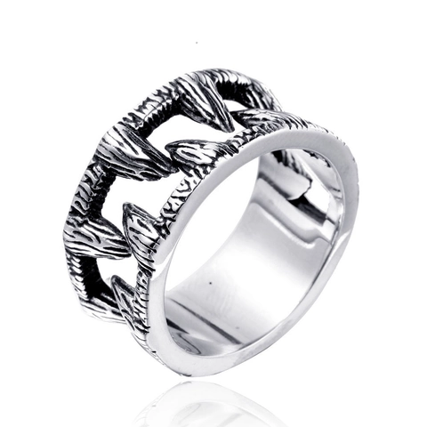 Vintage Punk Gothic Slagtand Beestenklauw Ring Voor Mannen Unisex Titanium Staal Antieke Afwerking Retro Hip Hop Band Ring