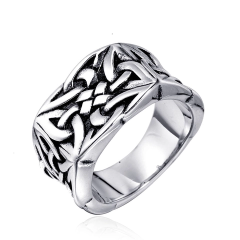 Anillo Vikingo Vintage Nudo Celta de Acero Inoxidable para Hombre Punk Nórdico Patrón Tejido Anillo de Banda Joyería Plata Antigua