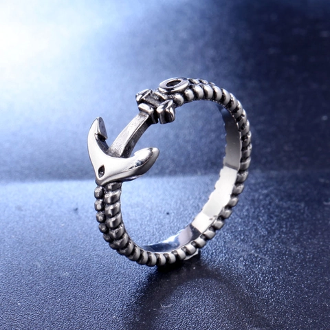 Anello Ancora in Acciaio al Titanio Vintage per Uomo Donna Fascia con Perline Nautiche Texture a Corda Gioielli Retro