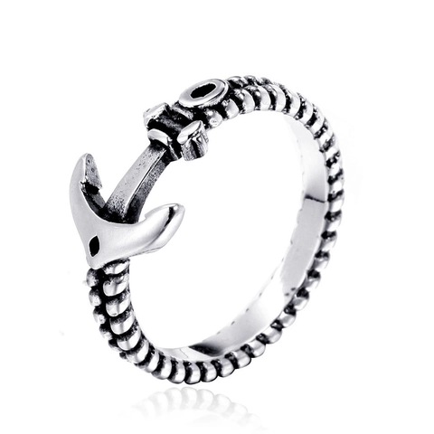 Anello Ancora in Acciaio al Titanio Vintage per Uomo Donna Fascia con Perline Nautiche Texture a Corda Gioielli Retro
