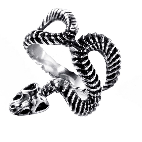 Anello da Uomo Punk Gothic Scheletro di Serpente con Teschio in Acciaio al Titanio Vintage Lucidato Gioielli di Moda