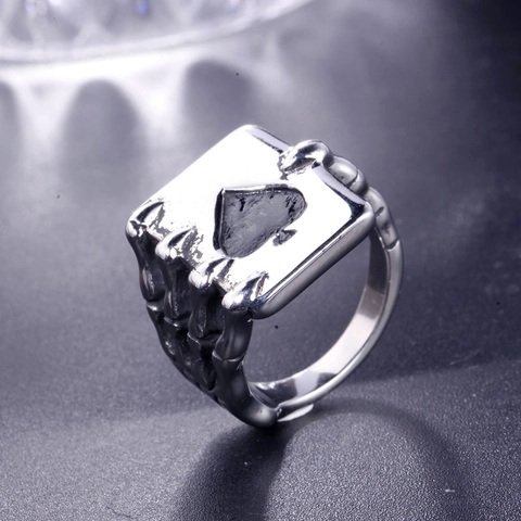 Vintage Stainless Steel Punk Ring For Men Gothic Ace Of Spades Skeleton Hand Claw Poker Biker Ring Retro Silver Jewelry