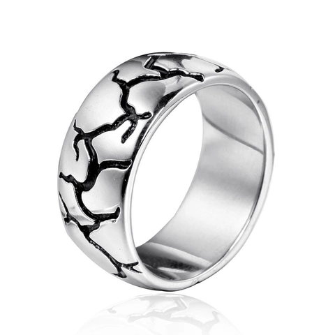 Anello in Acciaio Inossidabile Vintage con Motivo Crepato per Uomo Punk Gothic Fascia Larga Stile Industriale Biker Gioielli