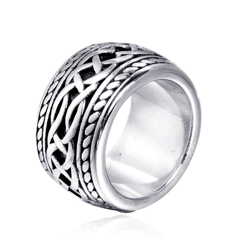 Anillo de Banda Ancha de Acero Inoxidable con Nudo Celta Vintage para Hombre Punk Gothic Biker Retro Color Plata Joyería