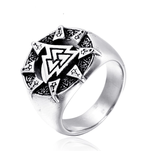 Anello con Simbolo del Triangolo Valknut Vichingo Nordico in Acciaio Inossidabile Vintage Uomo Rune Punk Gothic Gioielli