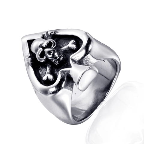 Vintage Stainless Steel Skull Ace Of Spades Ring For Men Gothic Punk Biker Jewelry Polished Silver Color Finger Ring