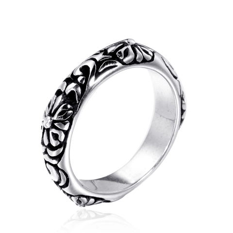 Vintage Gothic Edelstahl Ring Für Herren Damen Antik-Finish Kreuz Floral Relief Band Ring Punk Gothic Fingerschmuck
