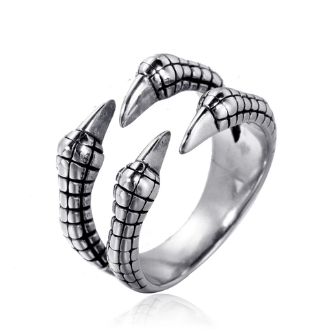 Anillo Abierto de Garra de Dragón de Acero Inoxidable Vintage para Hombre Punk Gótico Textura de Escamas Joyería Ajustable Color Acero