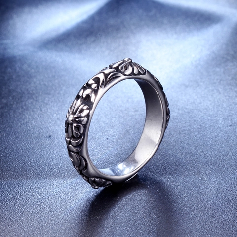 Vintage Gothic Edelstahl Ring Für Herren Damen Antik-Finish Kreuz Floral Relief Band Ring Punk Gothic Fingerschmuck