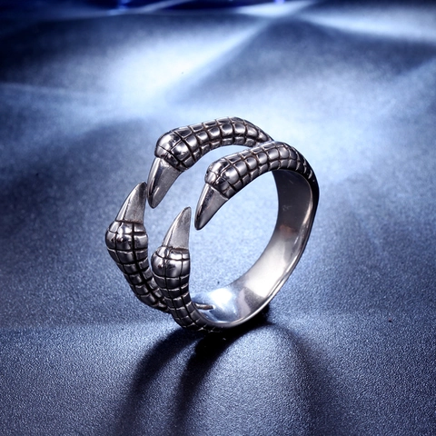 Anillo Abierto de Garra de Dragón de Acero Inoxidable Vintage para Hombre Punk Gótico Textura de Escamas Joyería Ajustable Color Acero
