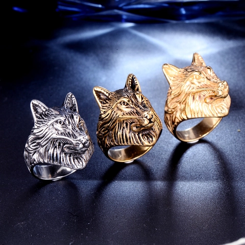 Retro Wolf Head Ring For Men Stainless Steel Titanium Steel Domineering Punk Gothic Animal Relief Ring Jewelry Accessory