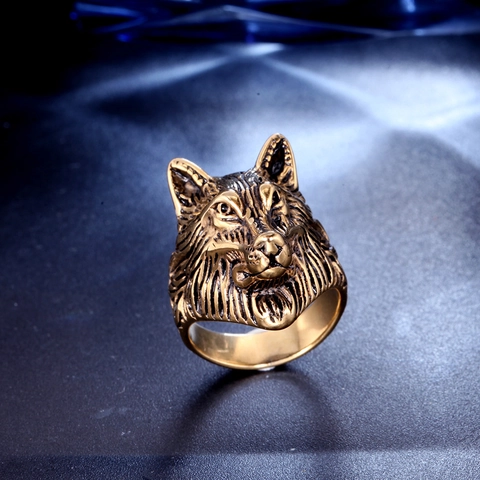 Retro Wolf Head Ring For Men Stainless Steel Titanium Steel Domineering Punk Gothic Animal Relief Ring Jewelry Accessory