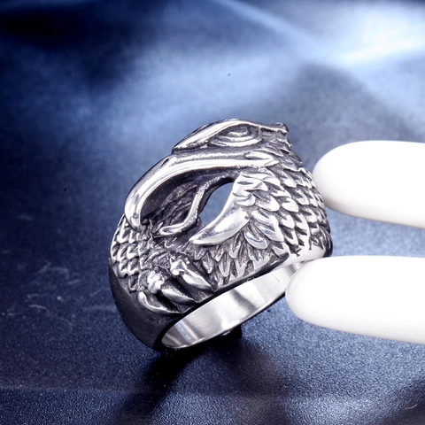 Anillo de Cabeza de Águila de Acero Inoxidable Vintage para Hombre Punk Gótico Acabado Envejecido Joyería Regalo