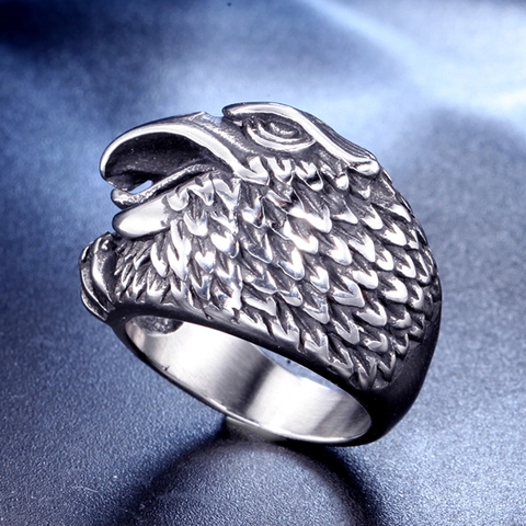 Anillo de Cabeza de Águila de Acero Inoxidable Vintage para Hombre Punk Gótico Acabado Envejecido Joyería Regalo
