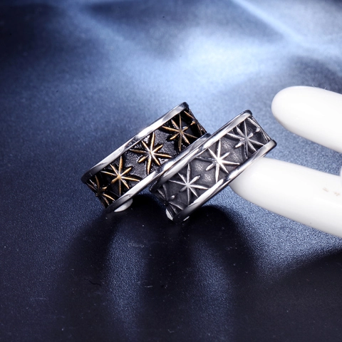 Anillo de Acero de Titanio Gótico Retro Con Estrella y Cruz para Hombre Mujer Anillo de Banda Punk Vintage en Relieve Joyería