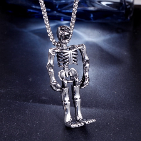 Colgante de Esqueleto de Calavera Punk Retro para Hombre Gótico de Acero Inoxidable Pulido Colgante Solo Sin Cadena