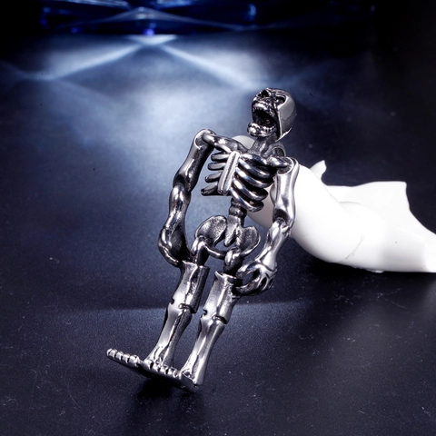 Colgante de Esqueleto de Calavera Punk Retro para Hombre Gótico de Acero Inoxidable Pulido Colgante Solo Sin Cadena