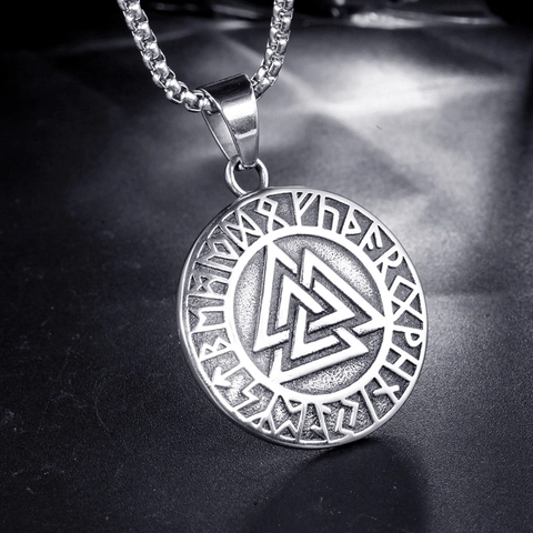 Colgante Valknut Vikingo de Acero Inoxidable Collar Medalla Redonda Rúnica Nórdica para Hombre Retro Mitología Solo Colgante