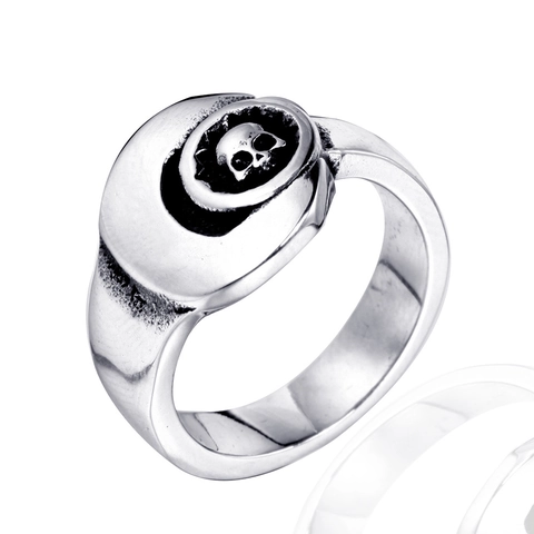 Anillo de Calavera Gótico Punk Vintage para Hombre Acero Inoxidable Titanio Relieve Media Luna Hip Hop Biker Joyería de Moda