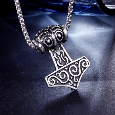 Colgante Solo Martillo de Thor de Acero Inoxidable Mitología Nórdica Vikingo Mjolnir Nudo Celta Joyas Punk para Hombre
