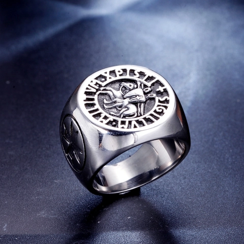 Anillo de Sello de los Caballeros Templarios de Acero Inoxidable para Hombre Inscripción Latina Retro Cruz Joyas Biker Religiosas
