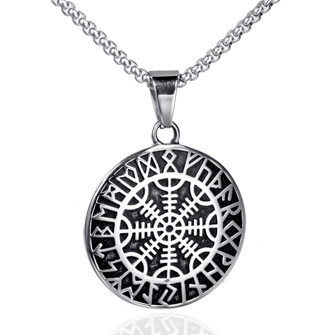 Collar Con Colgante De Brújula Vikinga Acero Inoxidable Runas Nórdicas Vegvisir Joyería Amuleto Retro Para Hombres