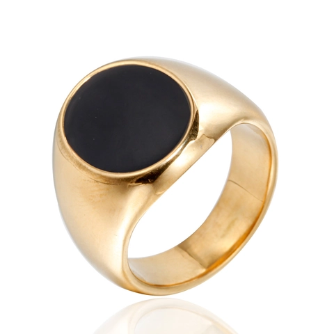 Anillo de Sello para Hombre de Acero Inoxidable Vintage Minimalista Pulido Oro Plata Negro Redondo Geométrico Caballero Joyería