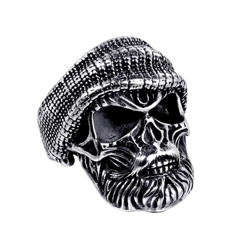 Anello da Uomo in Acciaio al Titanio Vintage con Teschio Berretto e Barba Gothic Punk Biker Anello Hip Hop Gioielli Uomo