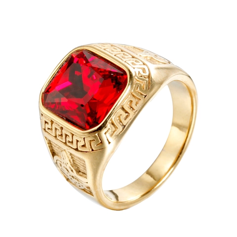Anillo de Sello para Hombre de Acero Inoxidable Retro Con Diamante de Imitación Cuadrado Patrón de Grecia Joyería Punk Vintage