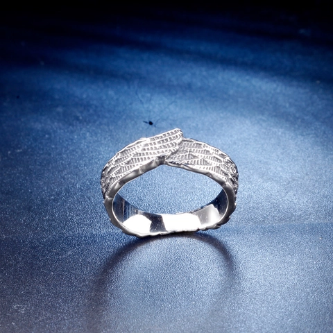 Vintage Feder Flügel Textur Edelstahl Ring Für Herren Damen Unisex Punk Stil Distressed Antiksilber Farbe Band Schmuck