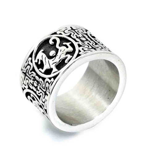 Anillo en Relieve de Cuatro Bestias Míticas de Acero Inoxidable Vintage para Hombre Banda Ancha Retro Patrón de Dragón Joyería Regalo