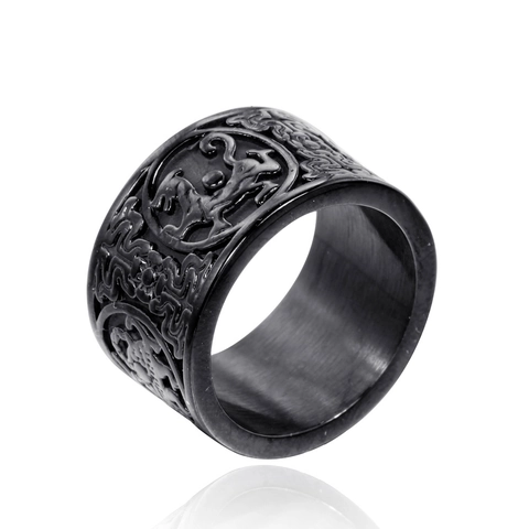 Anello Vintage in Acciaio Inossidabile con Rilievo a Drago per Uomo Punk Bestia Mitica Anello a Fascia Goffrato Gioielli Retro