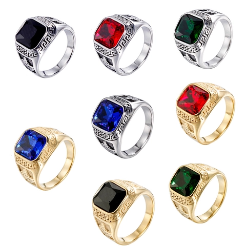 Anillo de Sello para Hombre de Acero Inoxidable Retro Con Diamante de Imitación Cuadrado Patrón de Grecia Joyería Punk Vintage