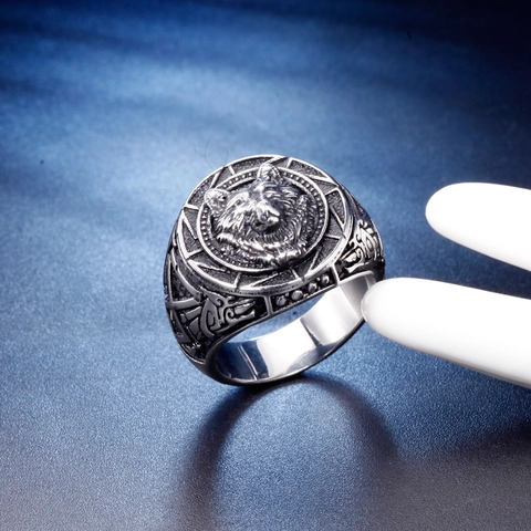 Anillo de Tótem de Cabeza de Lobo Vikingo Vintage para Hombre Mujer de Acero Inoxidable 316L Punk Hip Hop Joyería Regalo