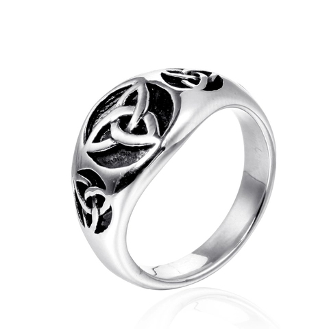 Anillo Vintage de Acero Inoxidable con Tótem Vikingo y Nudo Celta Triquetra de Banda Ancha para Hombres Mujeres Joyería Punk