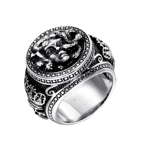 Anillo de Cabeza de Medusa Mitología Griega Vintage para Hombre Acero Inoxidable Punk Rock Gótico Relieve Joyería Biker