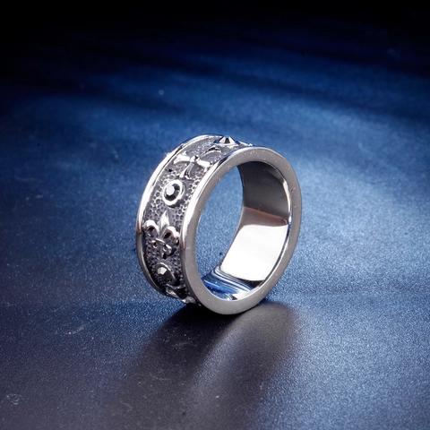 Anillo Gótico de Acero Inoxidable con Cruz Flor de Lis para Hombre Vintage Punk Desgastado Estrás Negro Joyería