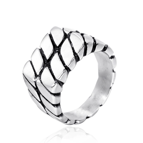 Anillo de Hombre de Acero Inoxidable Industrial Patrón de Banda de Rodadura Cepillado Retro Anillo Punk Joyería de Moda